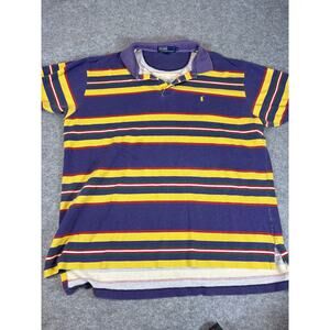 Vintage 90s Polo Ralph Lauren Striped Polo Shirt Mens XL Purple Yellow Logo Golf